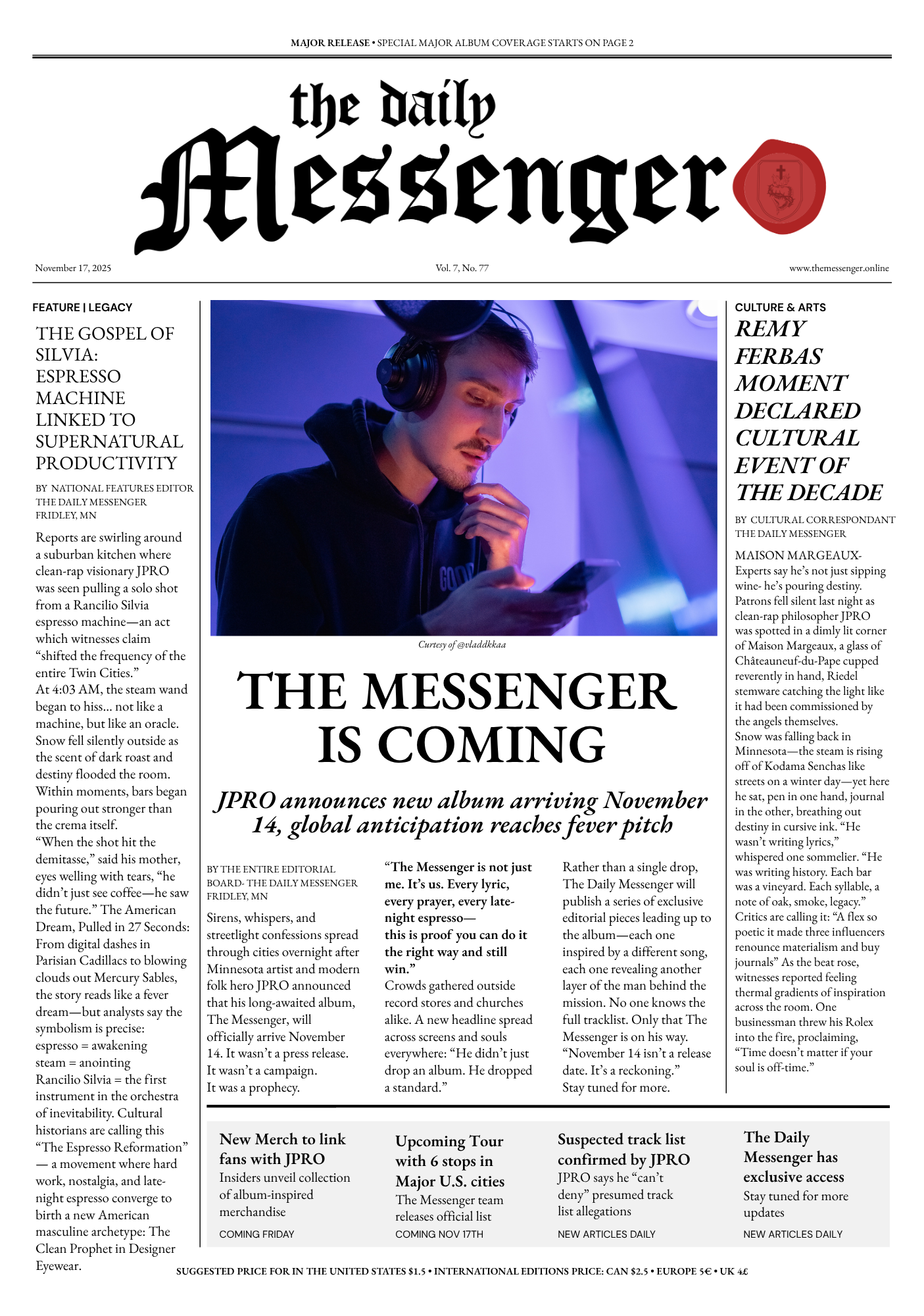 The Daily Messenger Collectible Newspaper
